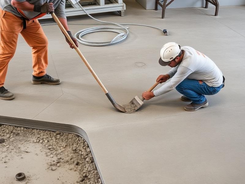 Crew finishing a fresh concrete slab