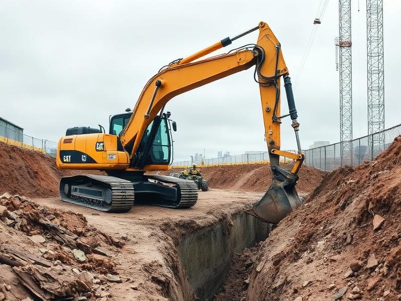 Excavator digging a trench on a construction site