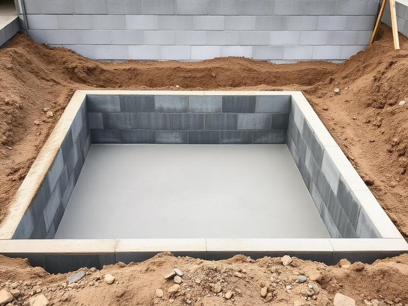 Poured concrete foundation with block walls
